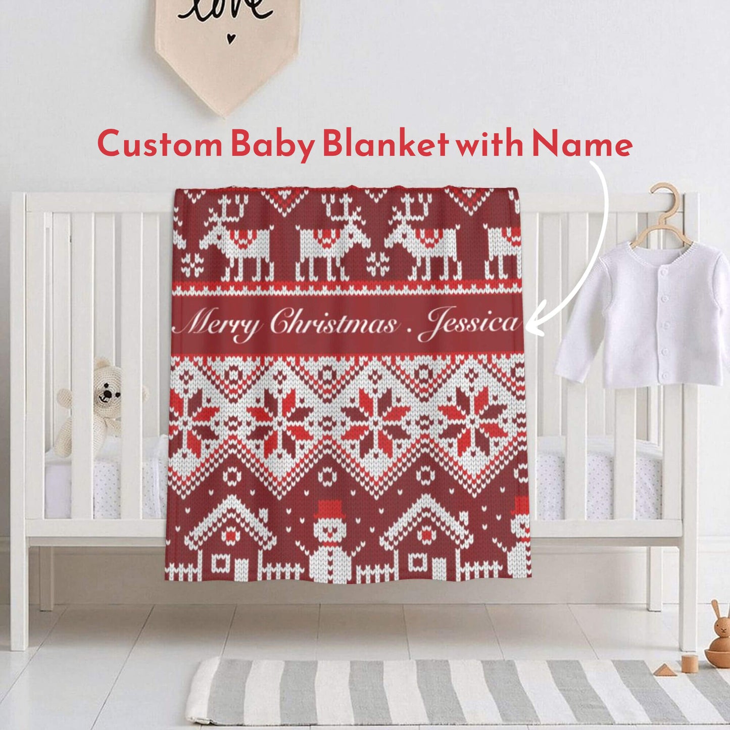 Custom Christmas Deer Baby Blanket