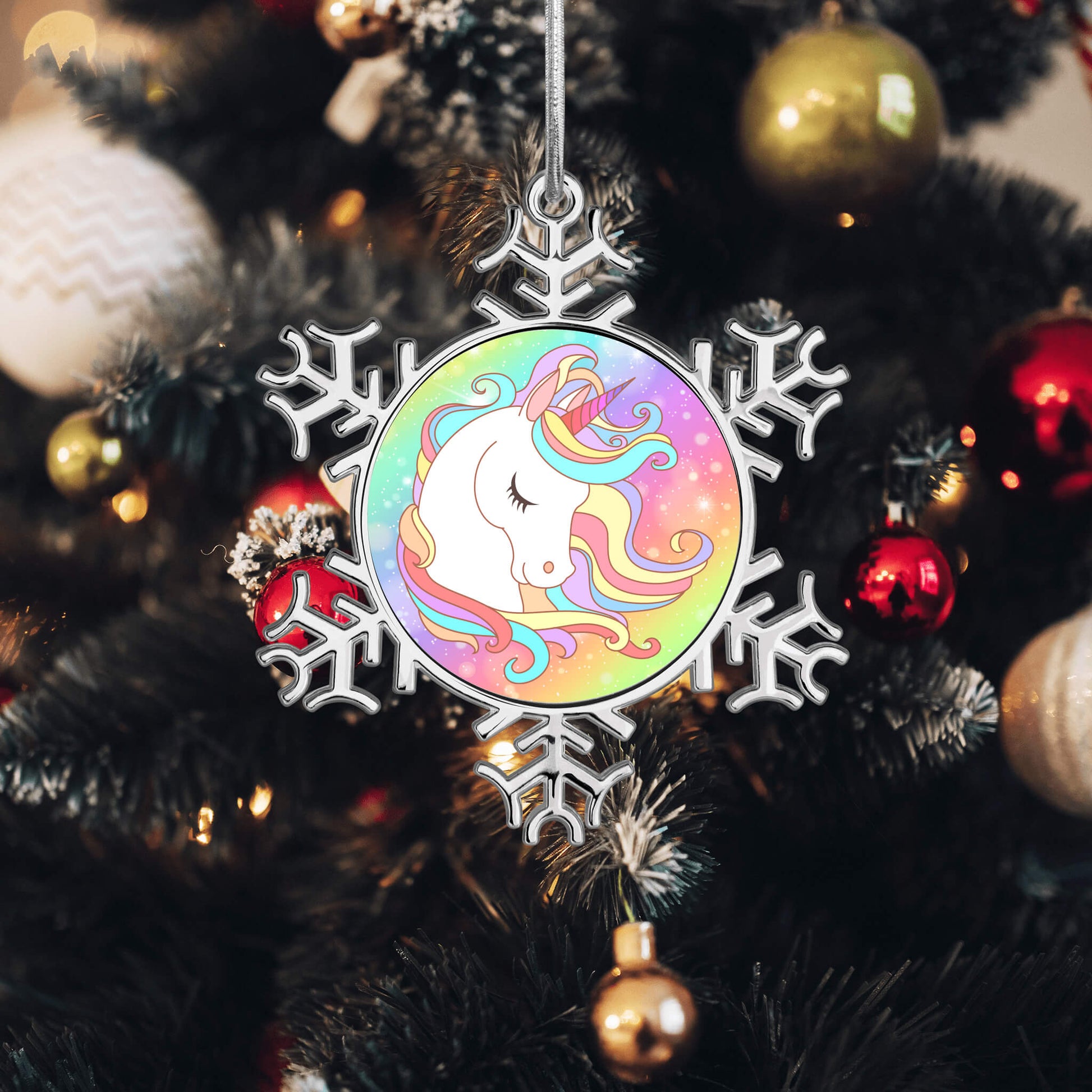Custom Christmas Snowflake Unicorn Ornament