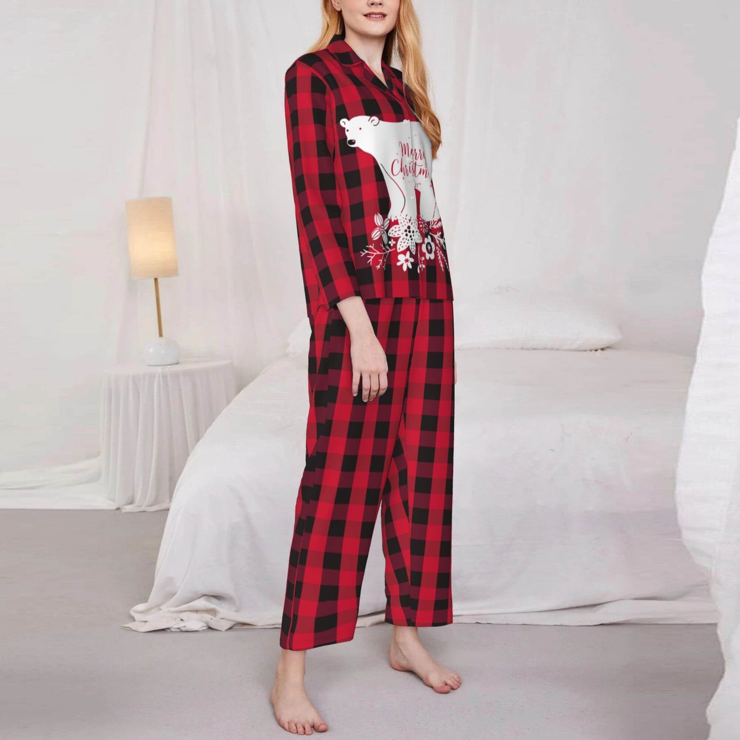 Christmas Pajamas Sets Women Red Black Plaid