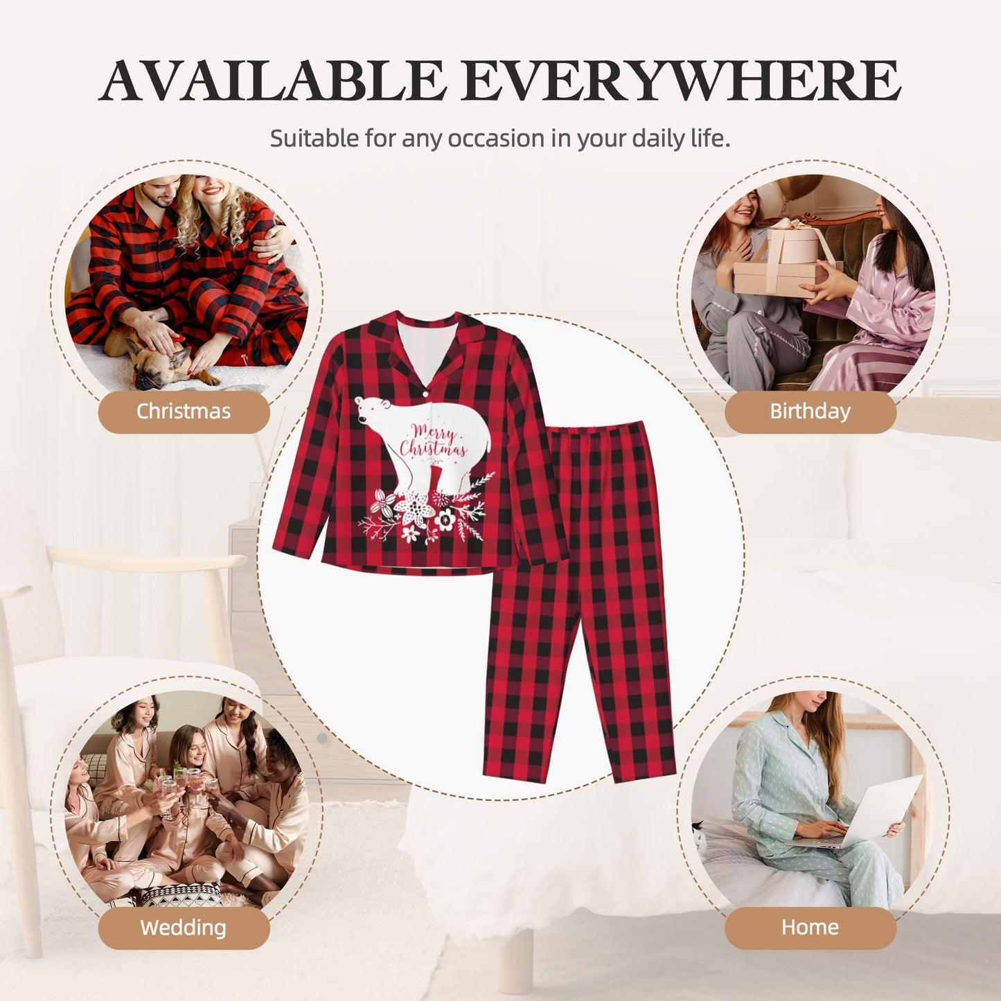 Christmas Pajamas Sets Women Red Black Plaid