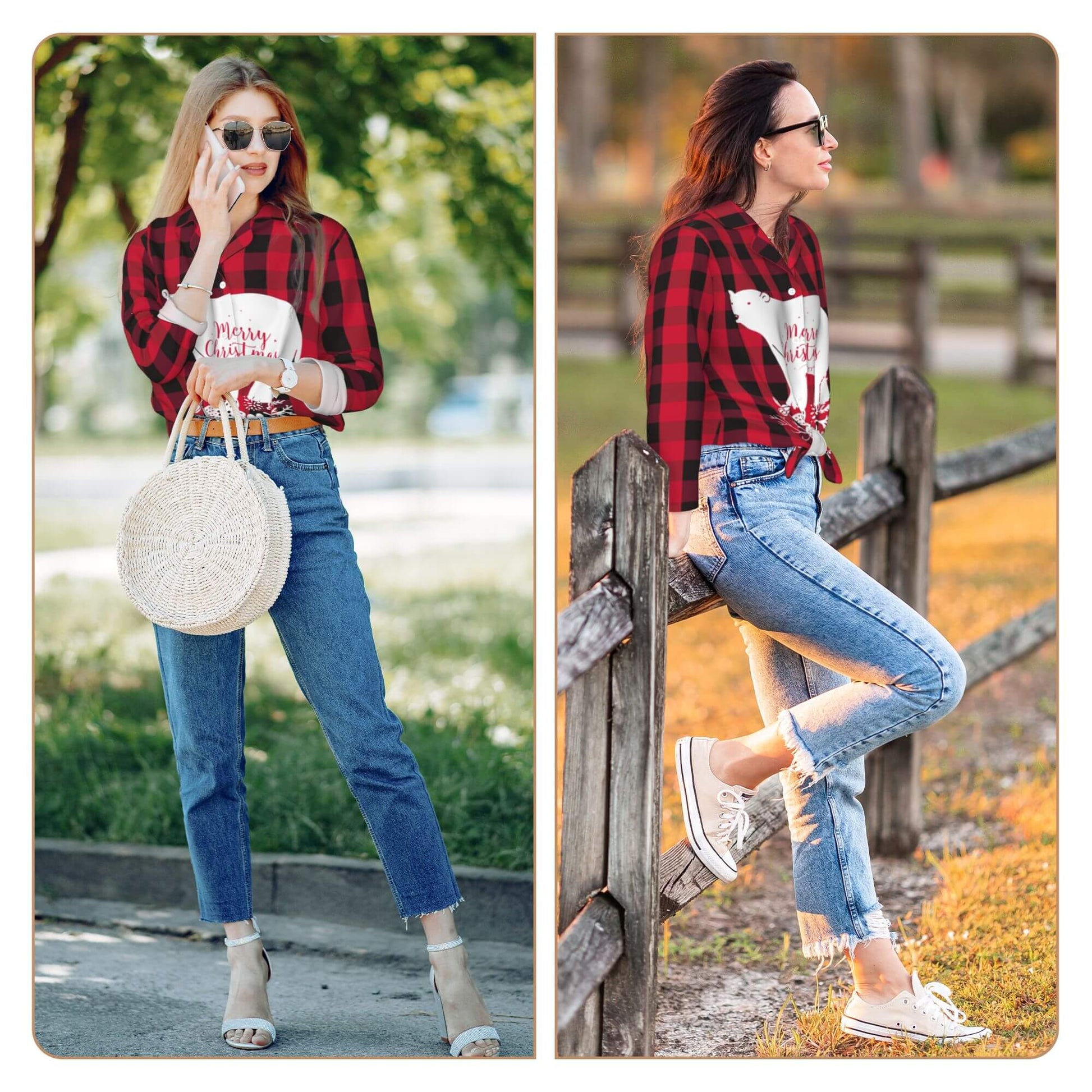 Christmas Pajamas Sets Women Red Black Plaid