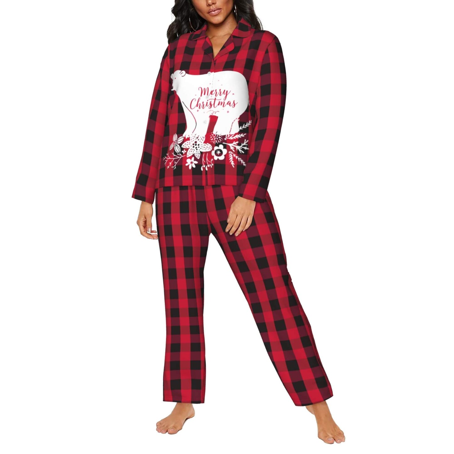 Christmas Pajamas Sets Women Red Black Plaid