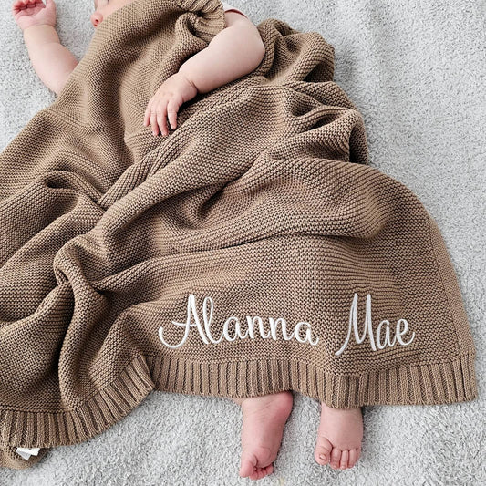 Custom Knitted Baby Blanket with Embroidered Name for Newborn Boy Girl Brithday Gifts