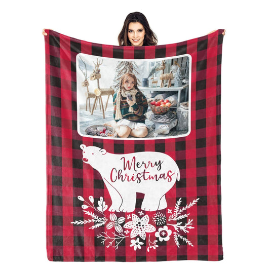 Personalized Bear Christmas Blanket with Photo