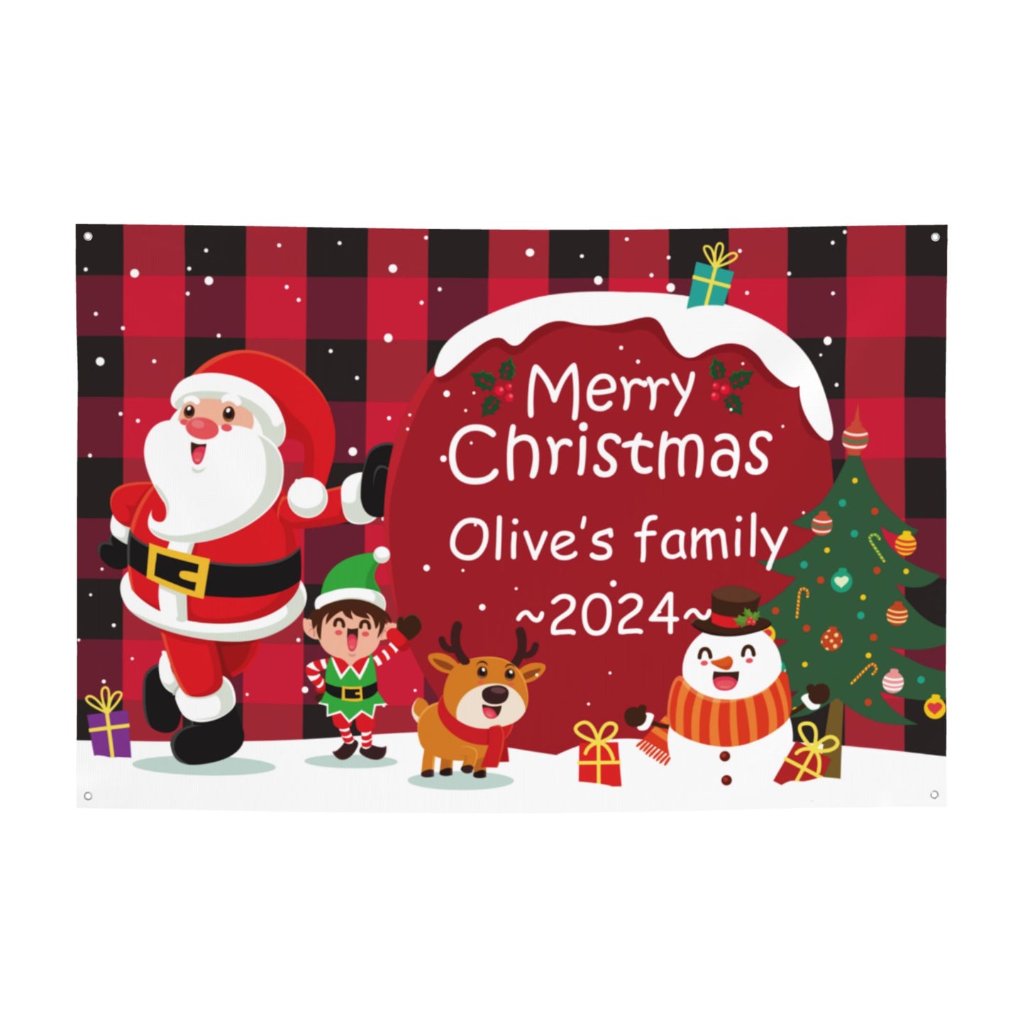 Personalized Christmas holiday banner with family name signs