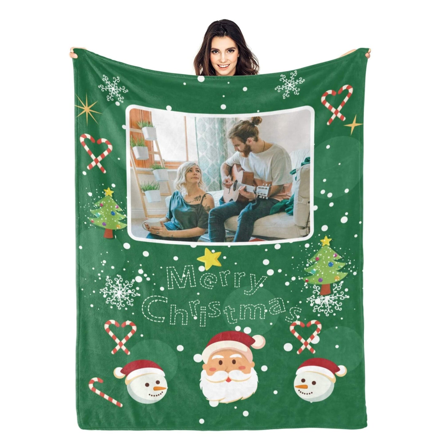 Personalized Christmas Green Blanket with Photo