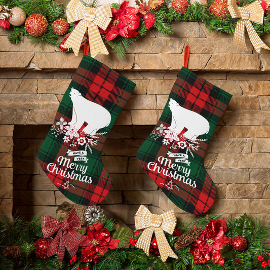 Personalized Christmas Stocking Bear Plaid