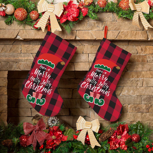 Personalized Christmas stocking Santa Plaid