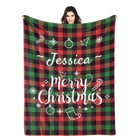 Personalized Plaid Christmas Blanket with Name