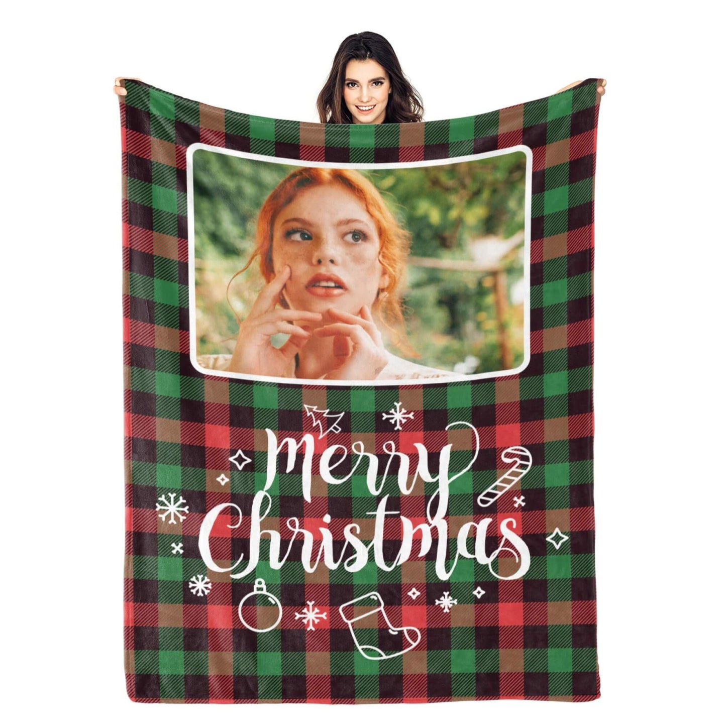 Custom Plaid Christmas Blanket with Photo