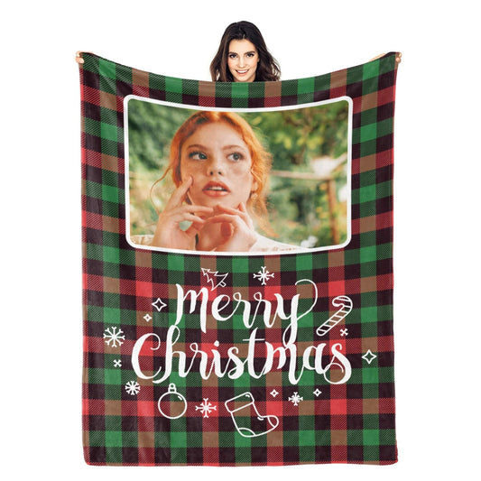 Custom Plaid Christmas Blanket with Photo