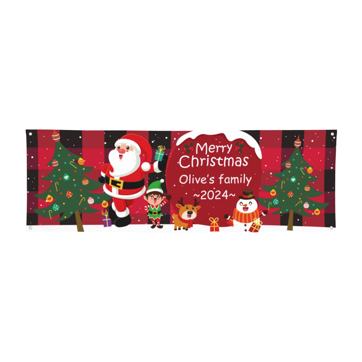 Personalized Christmas holiday banner with family name signs