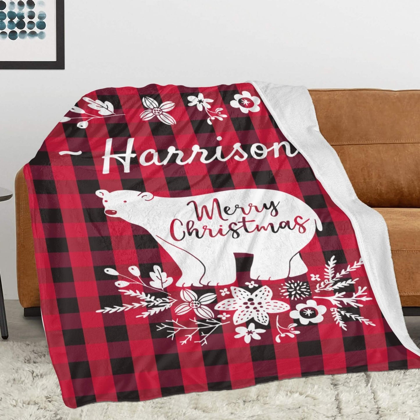 Personalized Bear Christmas Blanket with Name