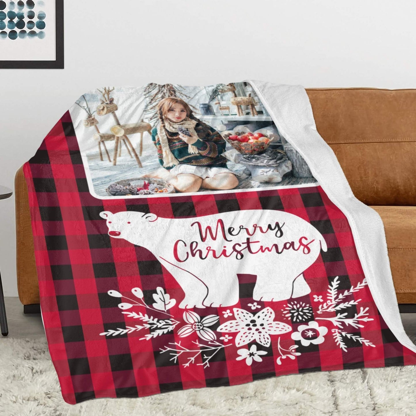 Personalized Bear Christmas Blanket with Photo