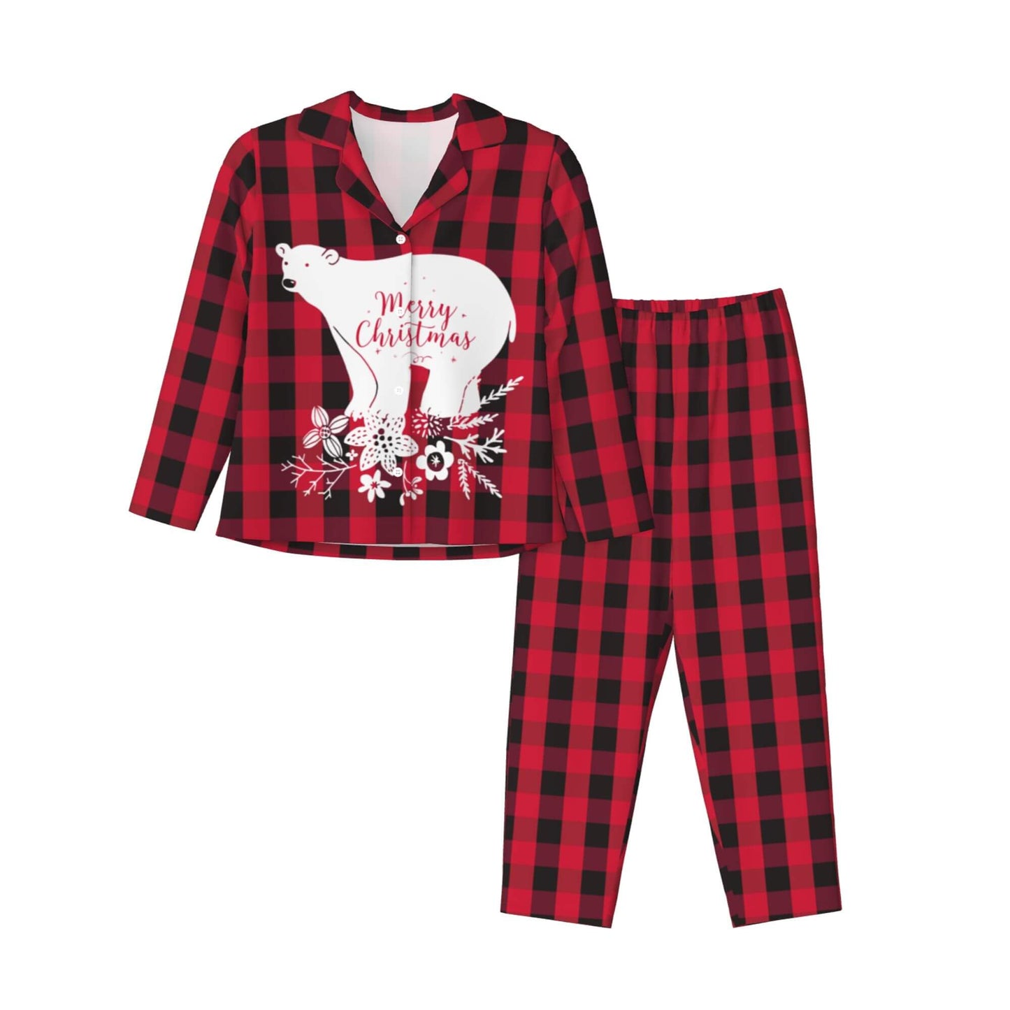 Christmas Pajamas Sets Women Red Black Plaid
