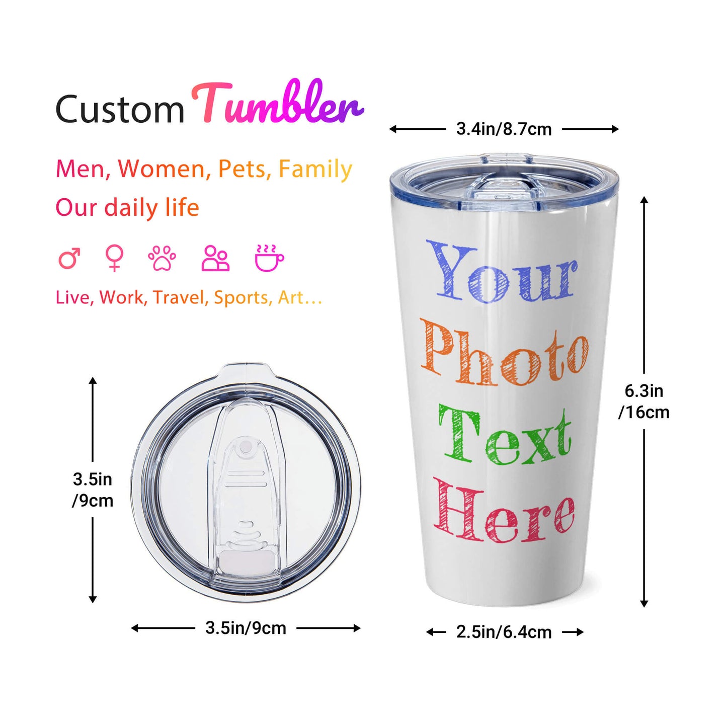 Personalized tumbler with pictures photo logo name text for men women dad mom