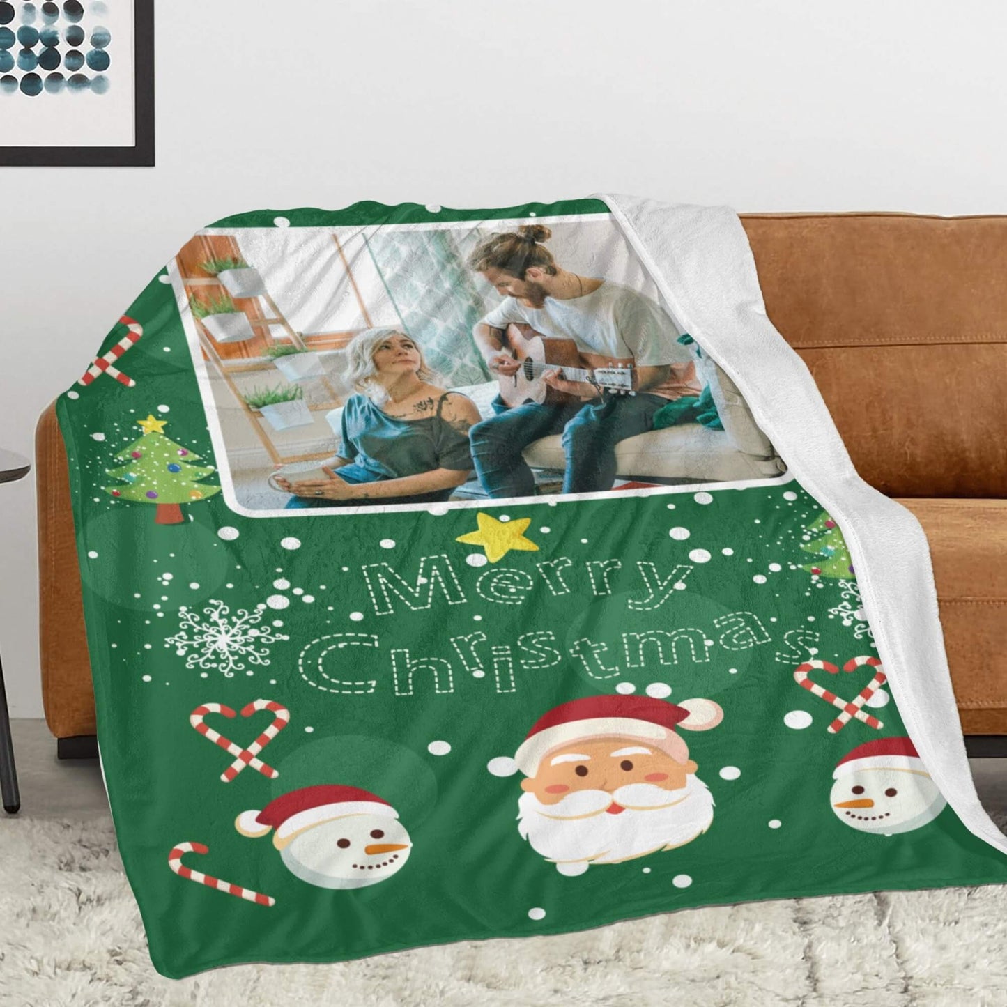 Personalized Christmas Green Blanket with Photo