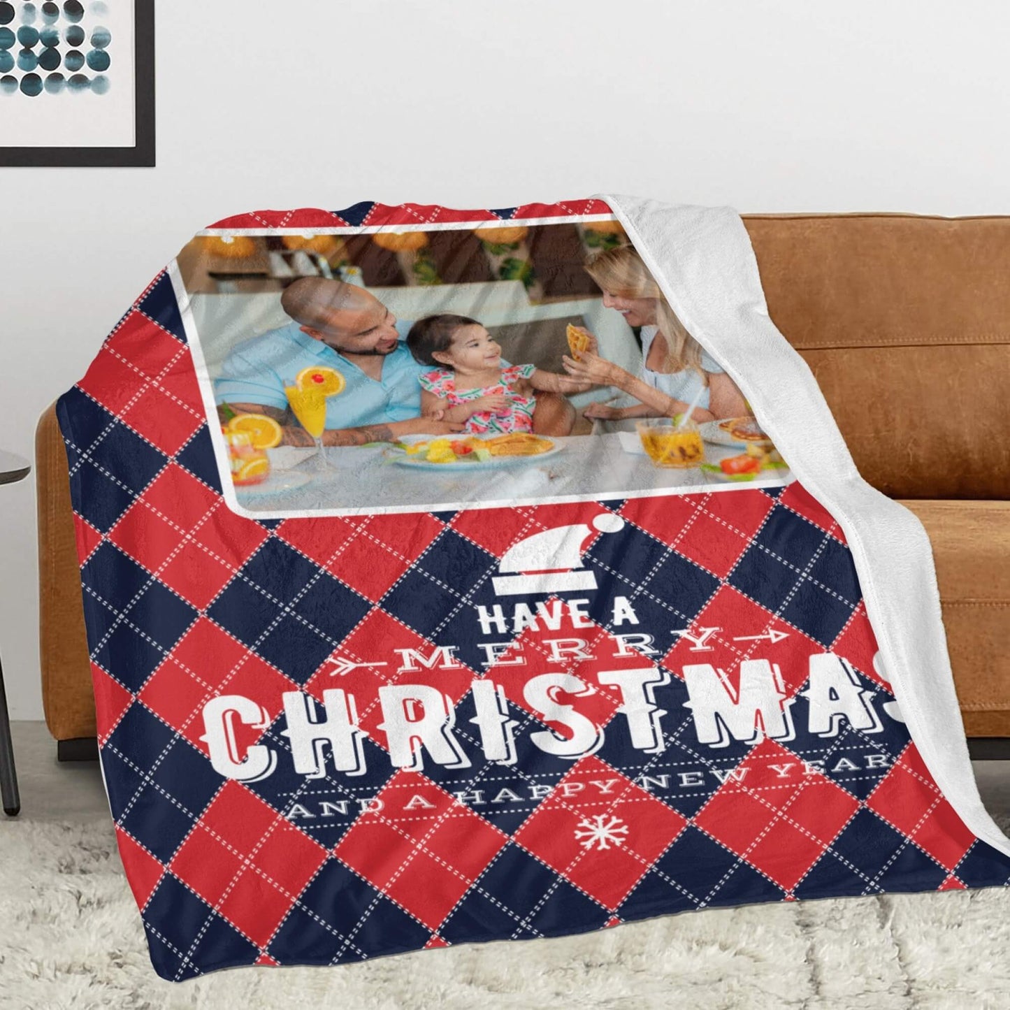 Personalized Christmas Grid Blanket with Photo