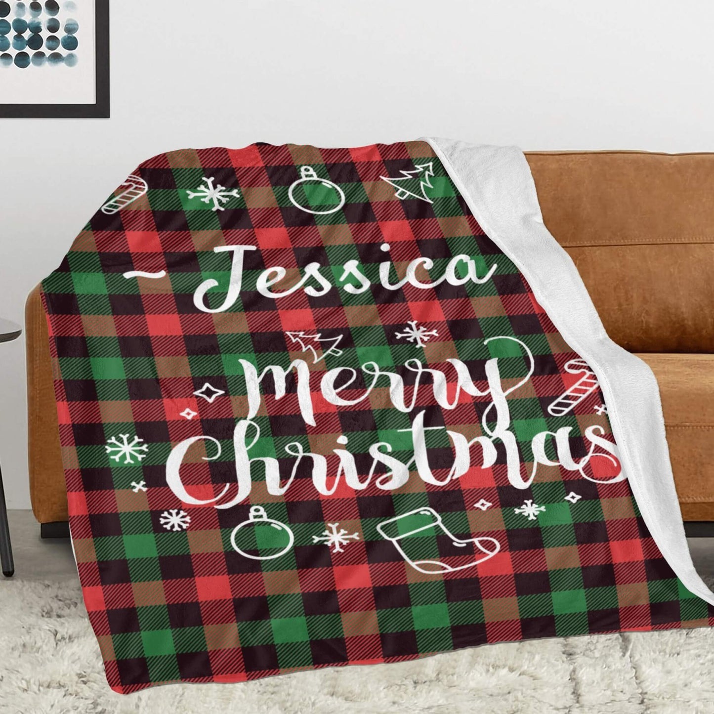 Personalized Plaid Christmas Blanket with Name