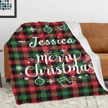 Personalized Plaid Christmas Blanket with Name