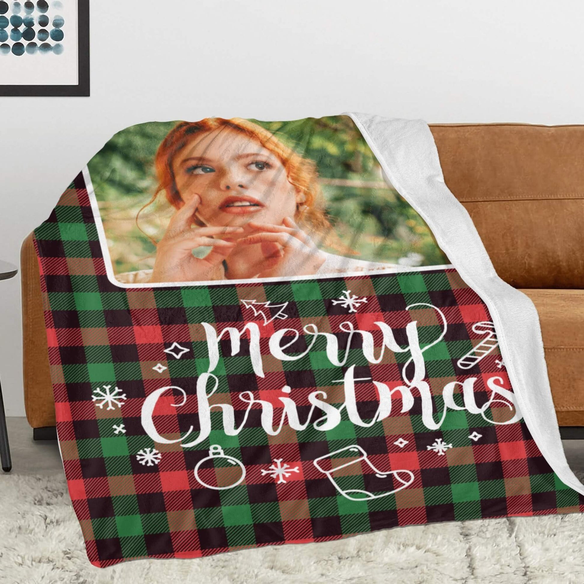 Custom Plaid Christmas Blanket with Photo