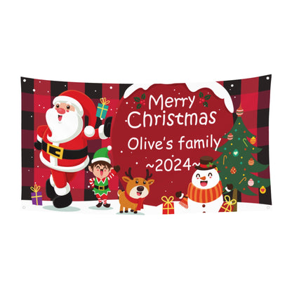 Personalized Christmas holiday banner with family name signs