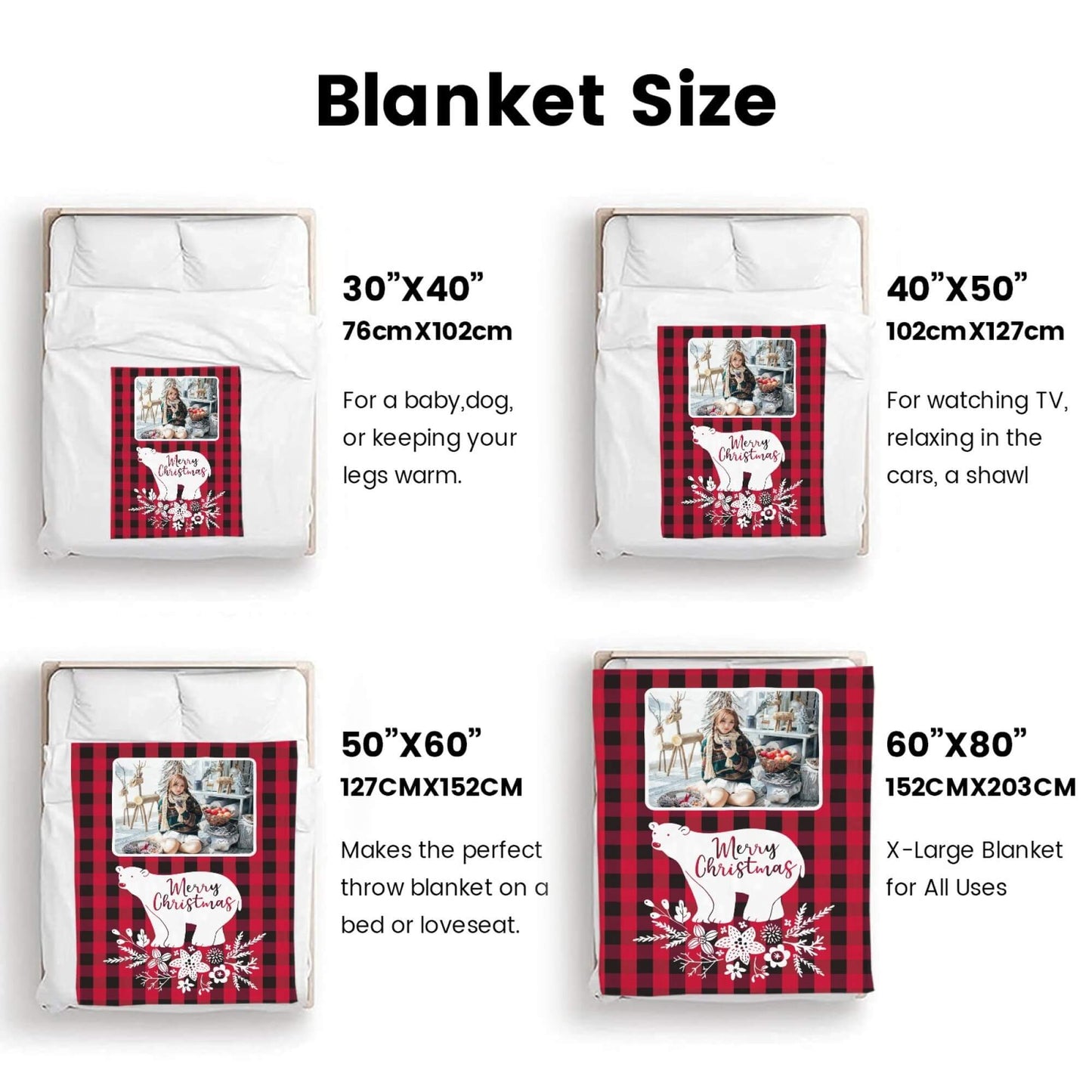 Personalized Bear Christmas Blanket with Photo