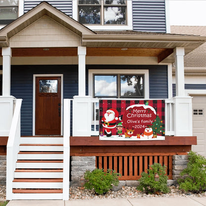 Personalized Christmas holiday banner with family name signs