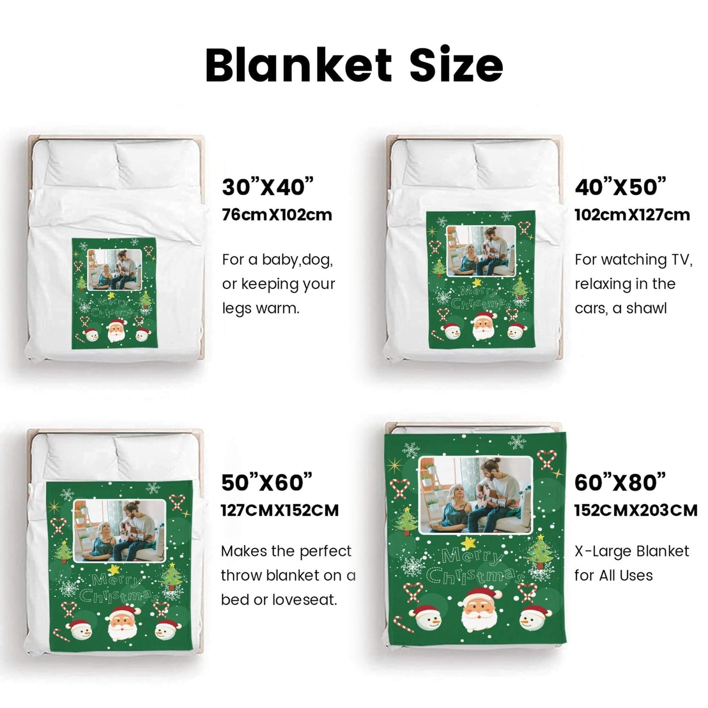 Personalized Christmas Green Blanket with Photo