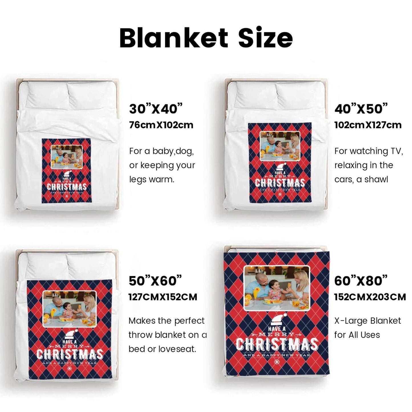 Personalized Christmas Grid Blanket with Photo