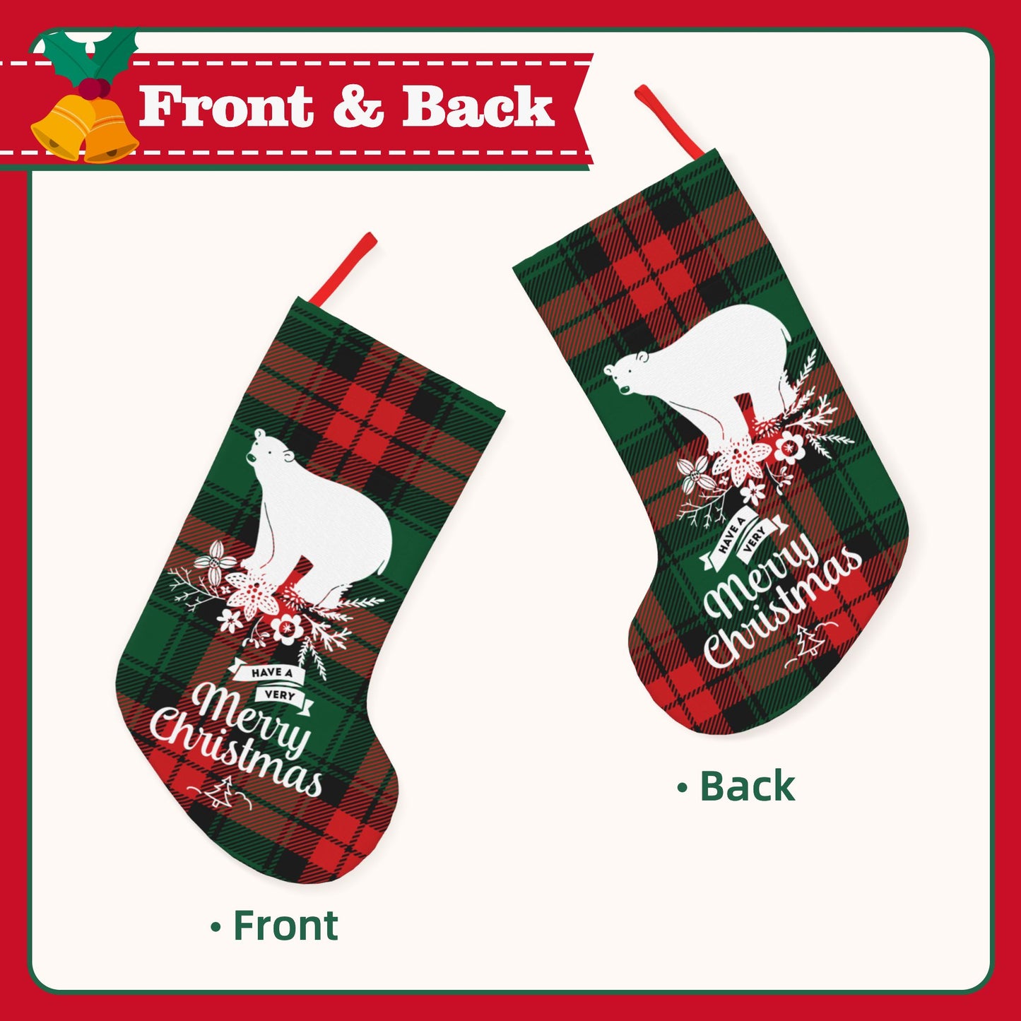 Personalized Christmas Stocking Bear Plaid