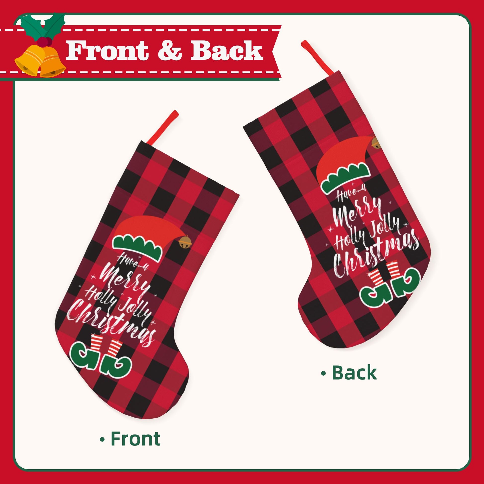 Personalized Christmas stocking Santa Plaid