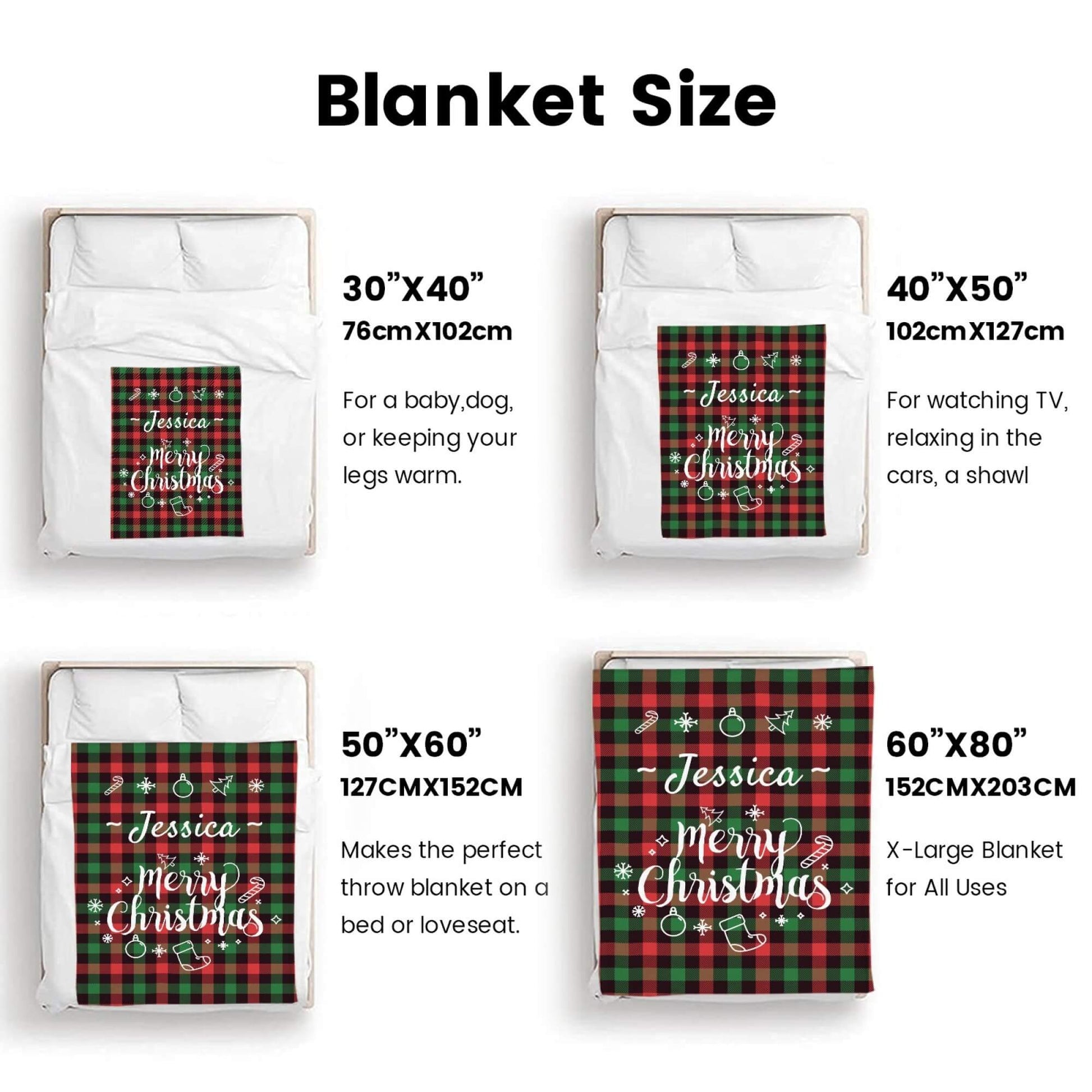 Personalized Plaid Christmas Blanket with Name