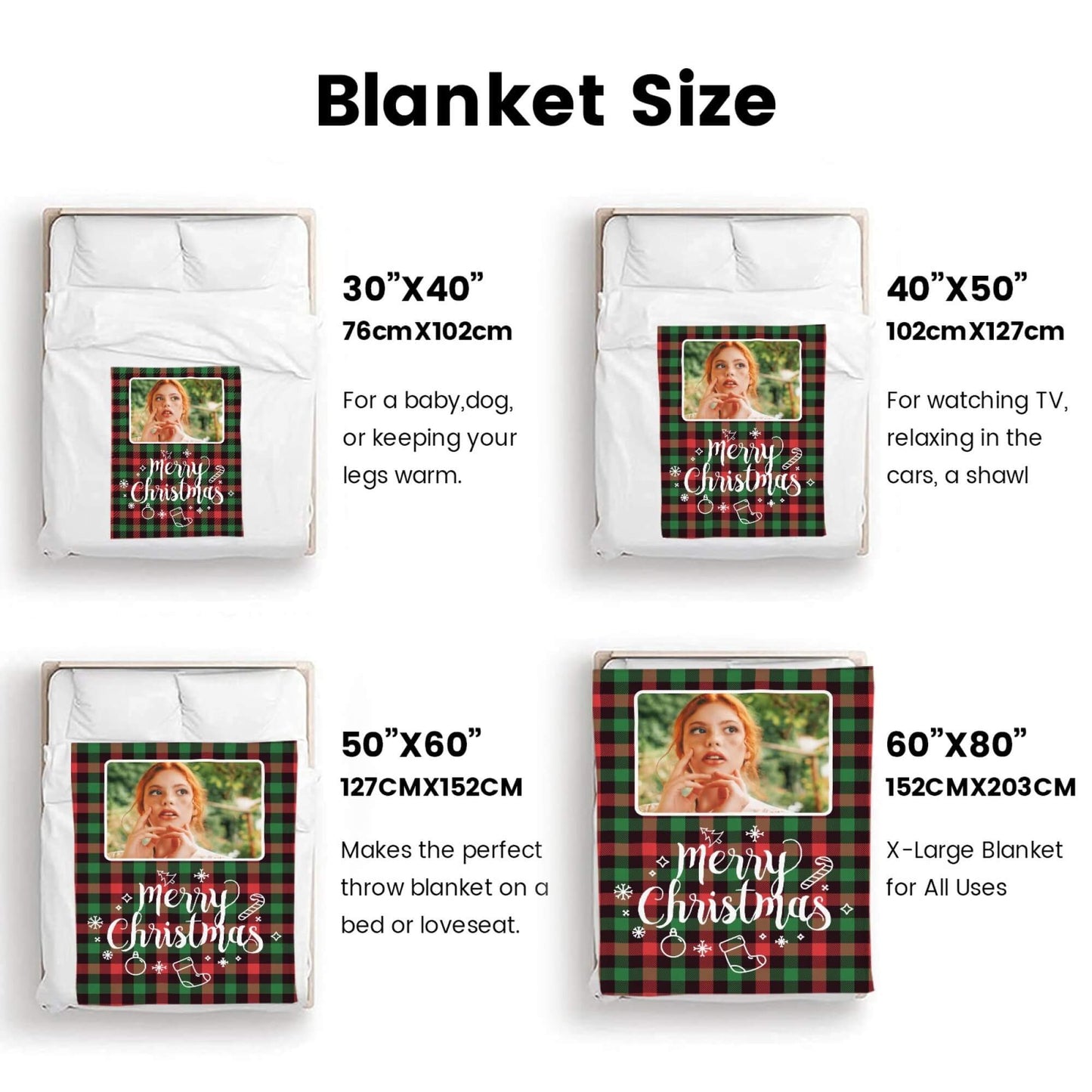 Custom Plaid Christmas Blanket with Photo