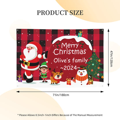 Personalized Christmas holiday banner with family name signs