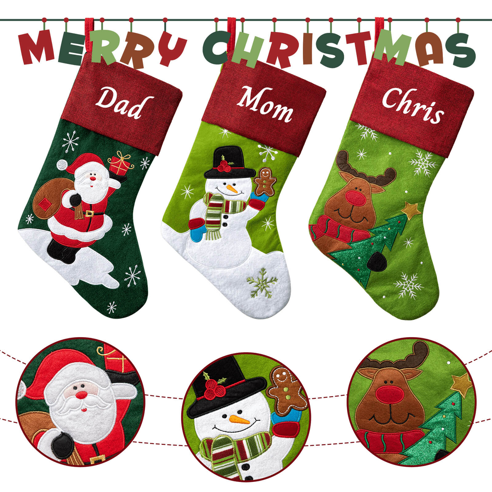 Custom Christmas stockings with Embroidered name