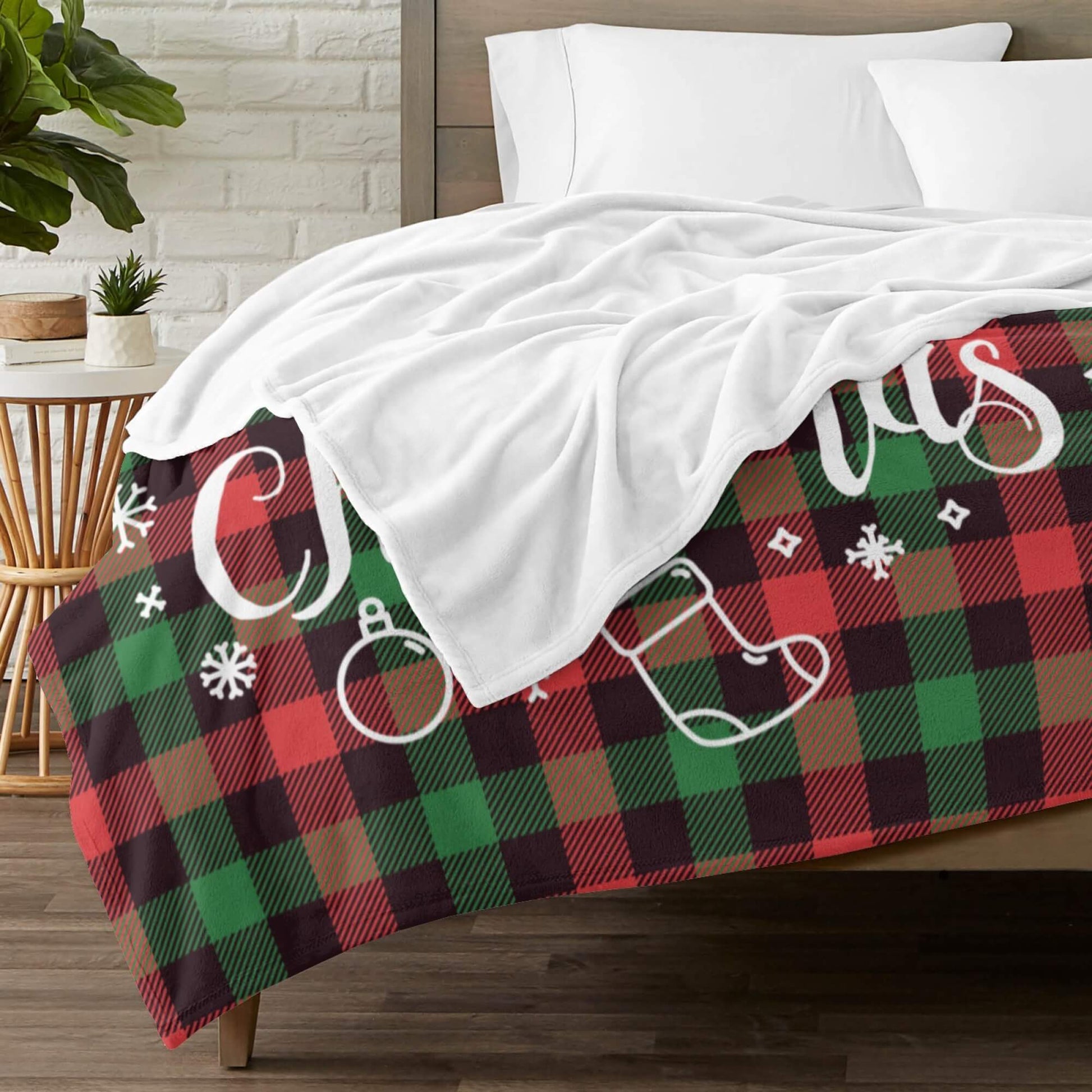 Custom Plaid Christmas Blanket with Photo