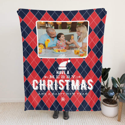 Personalized Christmas Grid Blanket with Photo