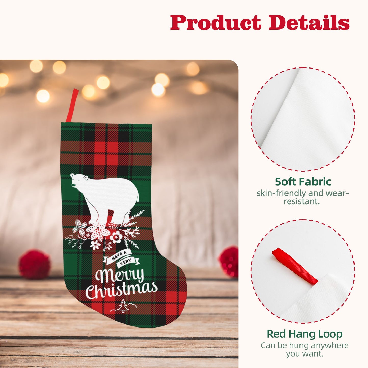 Personalized Christmas Stocking Bear Plaid