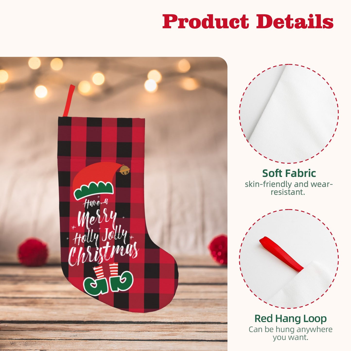 Personalized Christmas stocking Santa Plaid