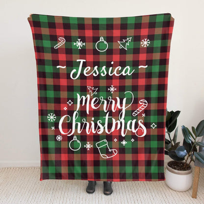 Personalized Plaid Christmas Blanket with Name