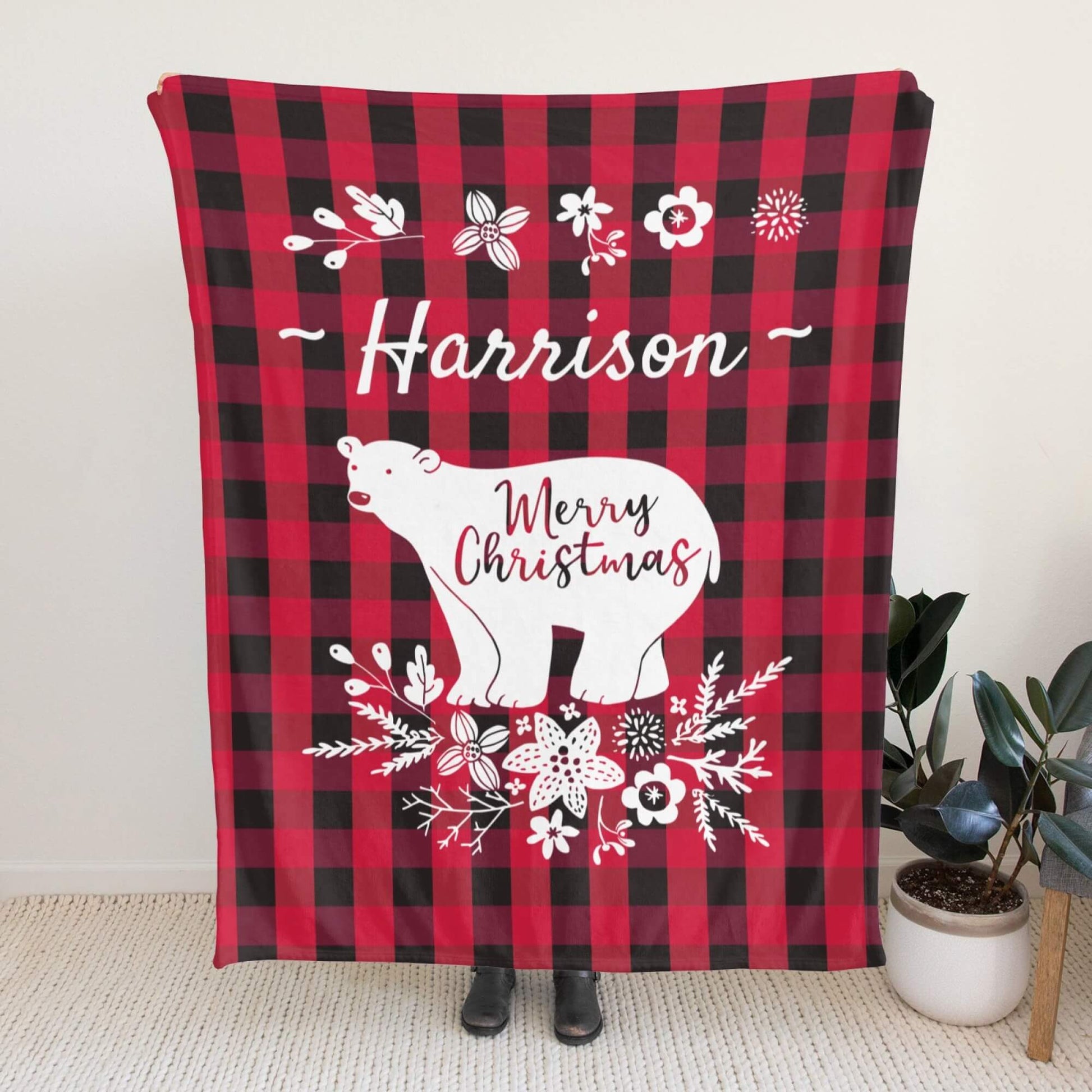 Personalized Bear Christmas Blanket with Name