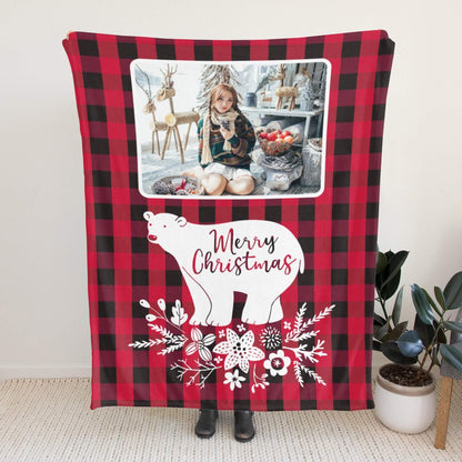 Personalized Bear Christmas Blanket with Photo