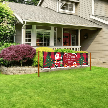 Personalized Christmas holiday banner with family name signs