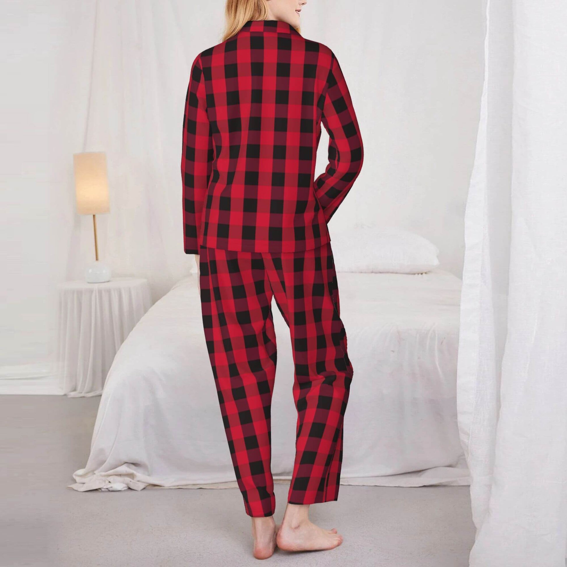 Christmas Pajamas Sets Women Red Black Plaid