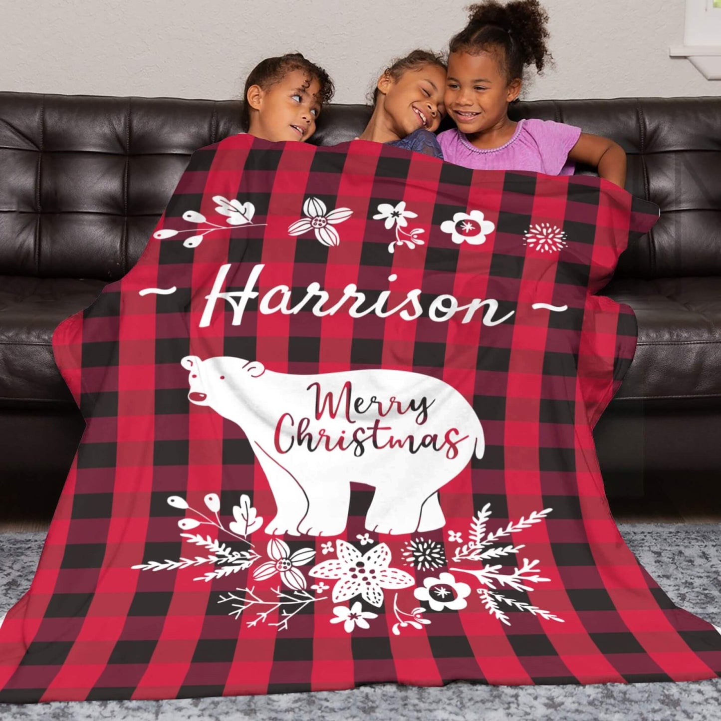 Personalized Bear Christmas Blanket with Name