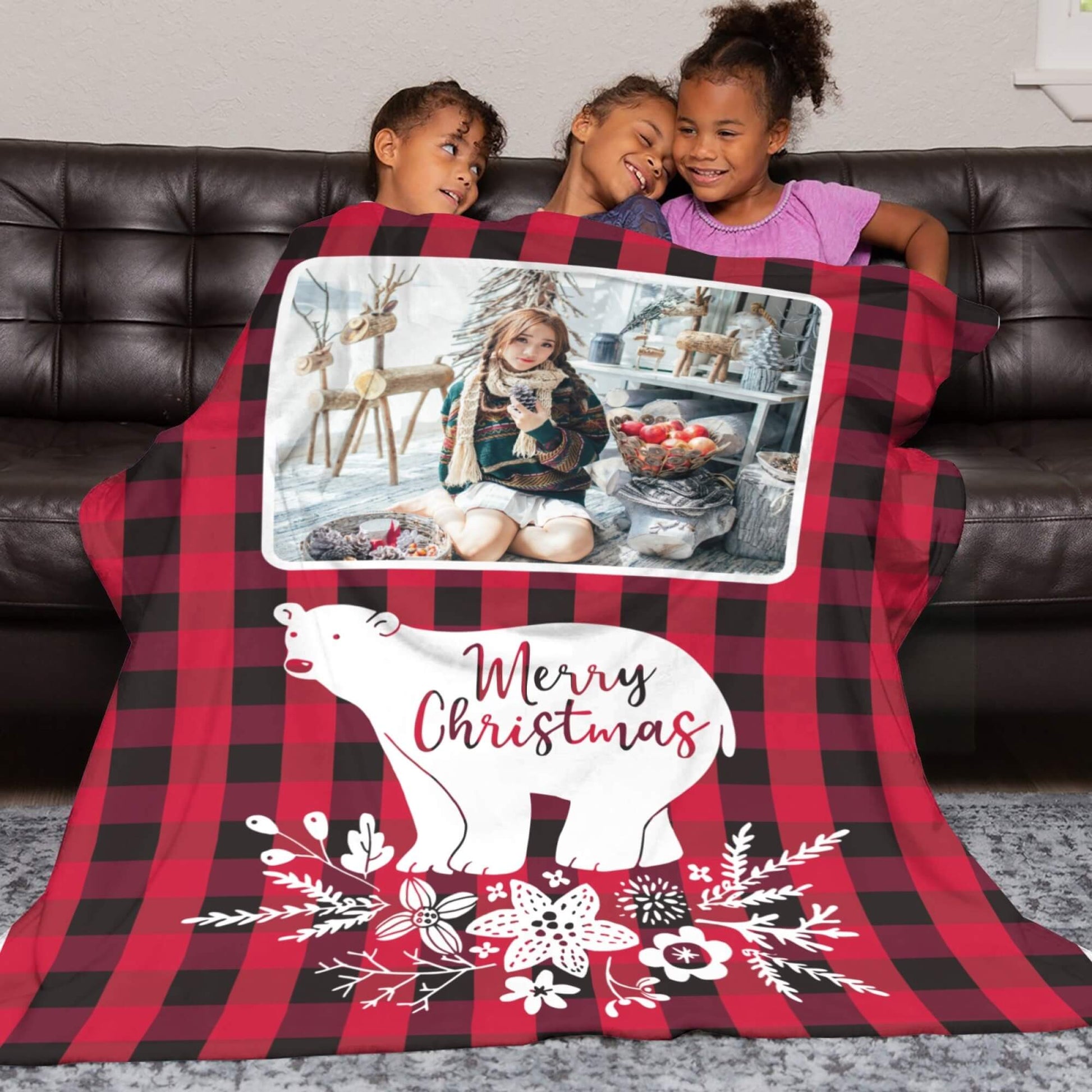 Personalized Bear Christmas Blanket with Photo