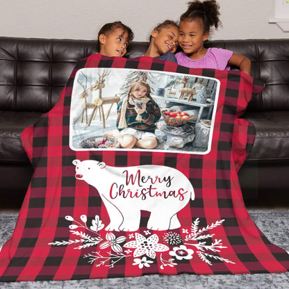 Personalized Bear Christmas Blanket with Photo