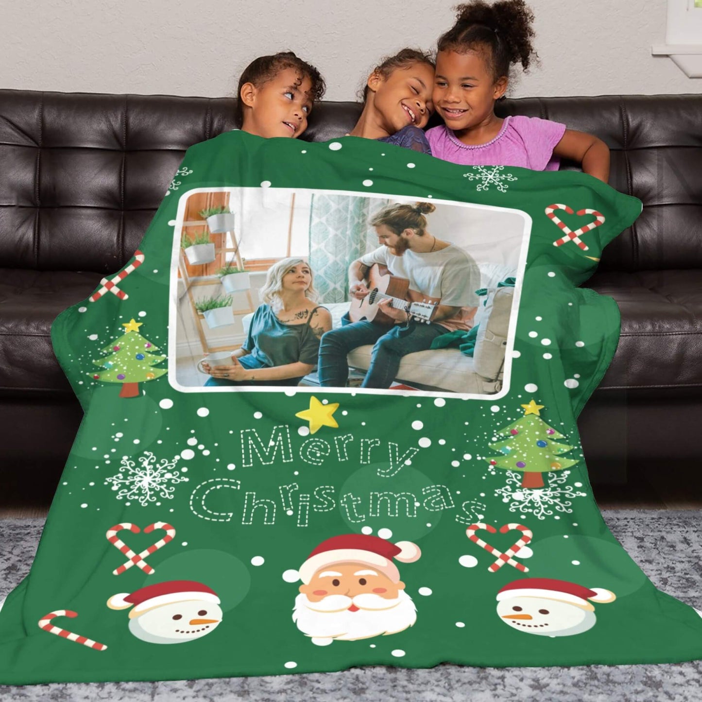 Personalized Christmas Green Blanket with Photo