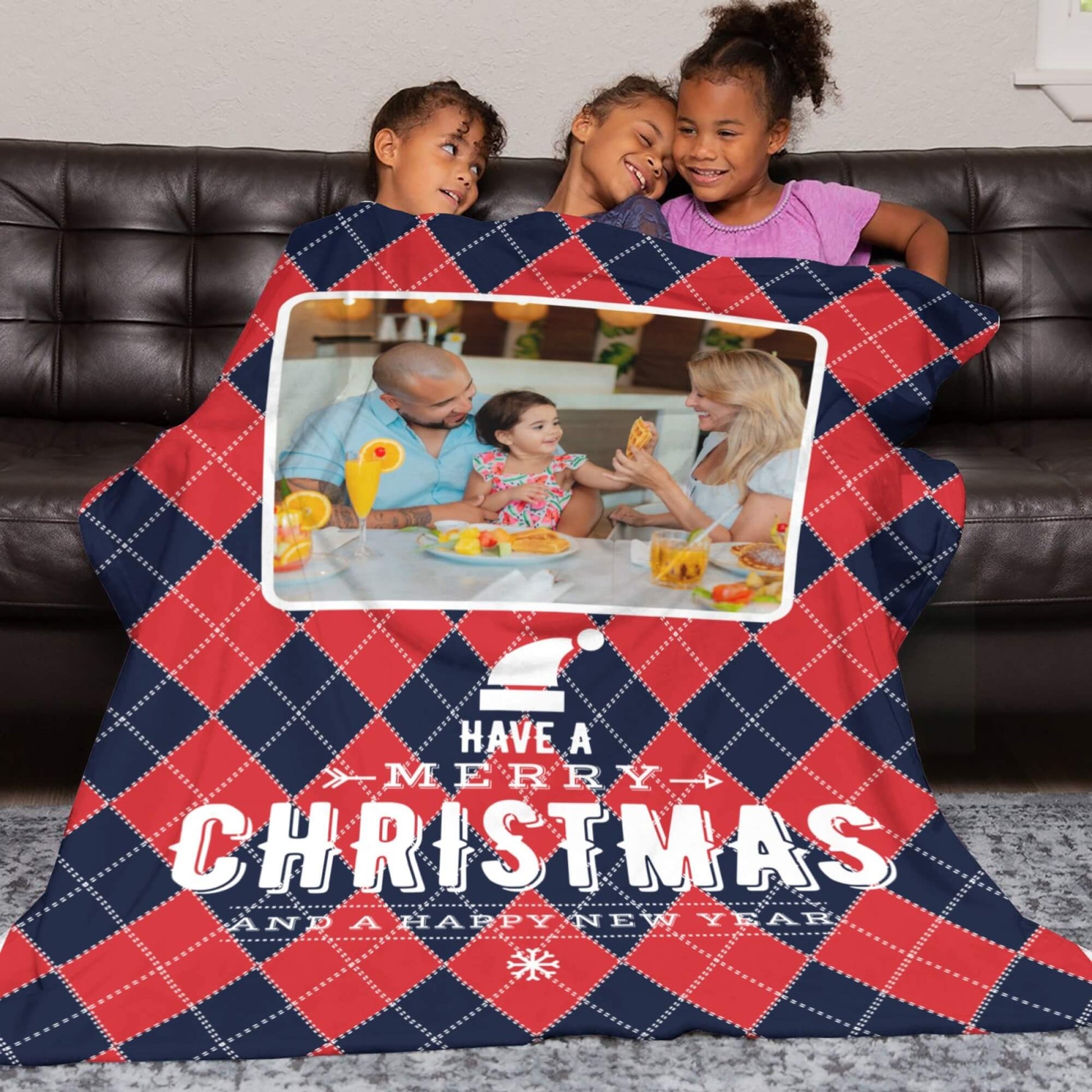 Personalized Christmas Grid Blanket with Photo